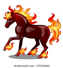 A fantastic horse with a fiery mane isolated on white background. Vector illustration.