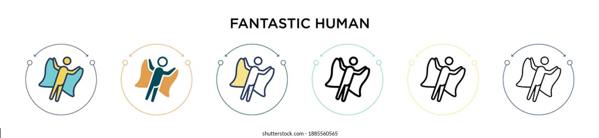 Fantastic human icon in filled, thin line, outline and stroke style. Vector illustration of two colored and black fantastic human vector icons designs can be used for mobile, ui, web