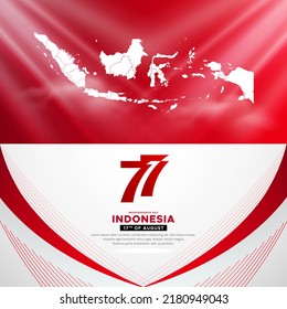 Fantastic Indonesia independence day design background with indonesia maps and wavy flag vector