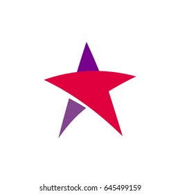 Fantastic isolated simple flat red and violet color star logo of unusual shape. Vector logotype and icon of the abstract form.