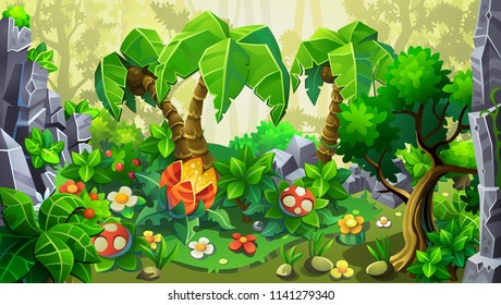 Fantastic jungle. Fairy flowers and plants. Vector illustration.