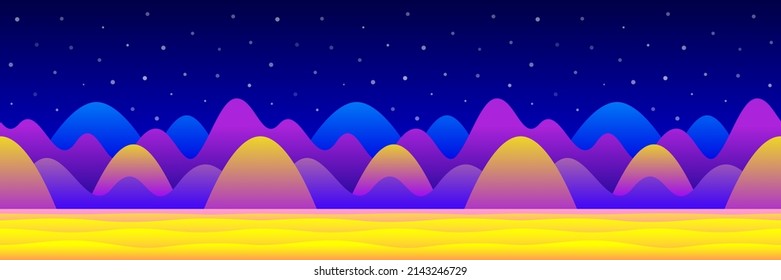 Fantastic landscape of alien planet, seamless horizontal background. Concept of space travel, exploration of new planets, design for cosmonautics day