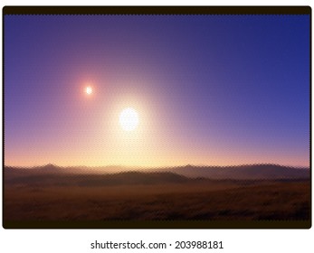 Fantastic landscape with two suns