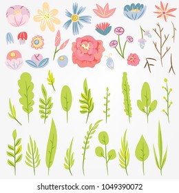 Fantastic leaves and flowers. Flat vector illustratied constructor for printing production, decoration, greeting cards and invitations