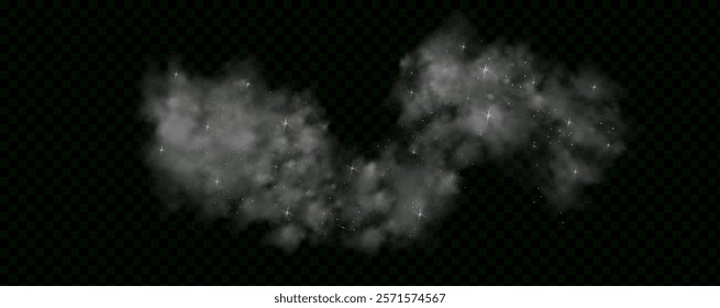  Fantastic magical smoke with glowing particles, stardust, and glittering stars, creating a colorful, ethereal fog. Vector illustration with vibrant, multicolored steam and vapor.