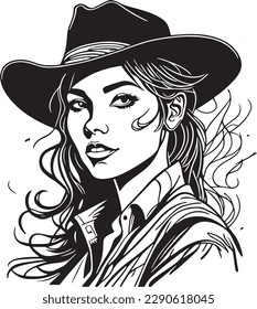Fantastic monochrome cowboy woman portrait vector