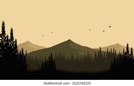 Fantastic mountain view with forest from outside the city