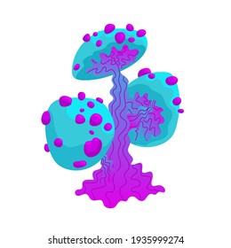Fantastic mushroom. Fabulous mushroom plant. A magical alien plant of unusual colors. Vector illustration of an alien mushroom on a white background.