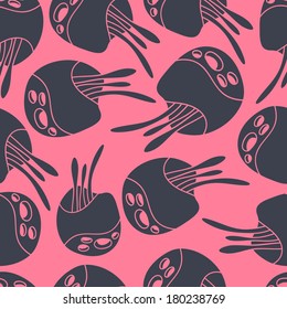 Fantastic mushrooms continuous seamless vector pattern.Floral background with flowers. Seamless pattern can be used for web page backgrounds, wallpapers ,pattern. Bright spring colors gray pink