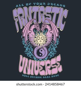 fantastic mystic dragon slogan design with purple colors