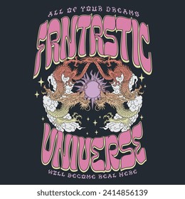 fantastic mystic dragon and sun slogan design
