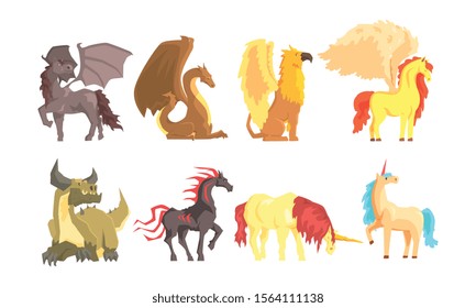 Fantastic Mythological Creatures and Beasts Vector Set