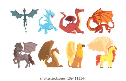 Fantastic Mythological Creatures and Beasts Vector Set