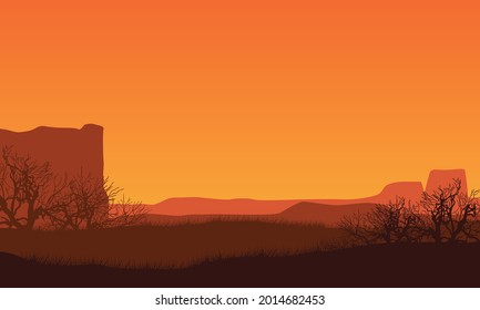 Fantastic natural scenery from the edge of the city at dusk in the afternoon. Vector illustration of a city