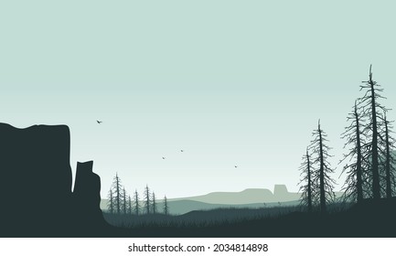Fantastic natural scenery from the outskirts of the city on a sunny morning. Vector illustration of a city