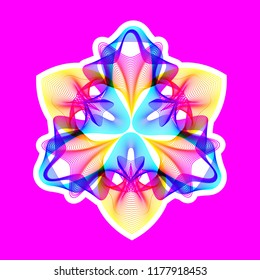 Fantastic neon flower icon, abstract shape with lots of blending lines and gradient color. Vector illustration. Bright neon 80s colors.