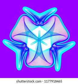 Fantastic neon flower icon, abstract shape with lots of blending lines and gradient color. Vector illustration. Bright neon 80s colors.