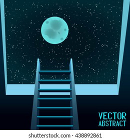 Fantastic Night Background. Starry Sky. Stairway to Heaven. 3d Illustration. Vector Illustration