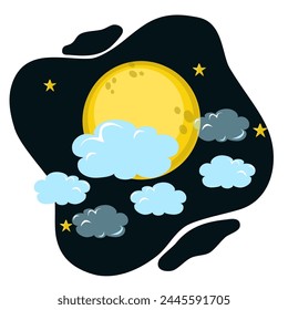 Fantastic nightscape with clouds and full moon. Vector illustration of eps10