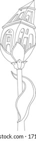 The fantastic object in the form of a house and flower. Vector illustration.