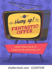 Fantastic offer on TV. Retro styled vector poster. 