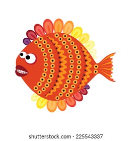 Fantastic orange fish. Vector cartoon illustration