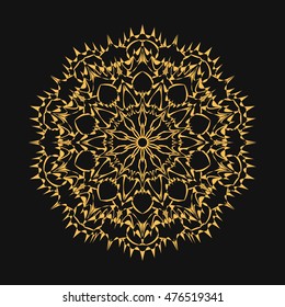 Fantastic Oriental pattern gold. Circular mandala on black background.
