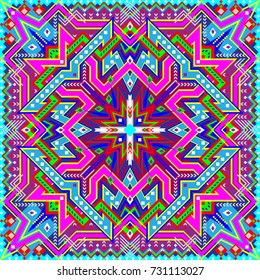 Fantastic ornament of colorful pillow done in Oriental style. Vector image.