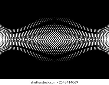 Fantastic pattern of abstract striped ribbons. Modern futuristic pattern. Energy flow. Horizontal Black and White Background for covers, packaging, advertising. Wallpaper. flash, Light