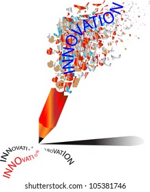Fantastic pencil green red and blue sample alphabet in innovation icons isolate on white background.