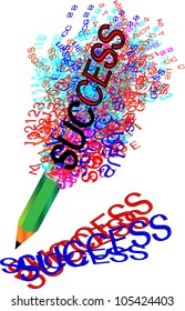 Fantastic pencil red and blue sample alphabet in success icons isolate on white background.