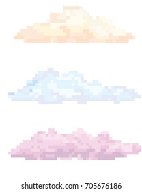 Fantastic pixel art clouds. Colored set. Vector illustration