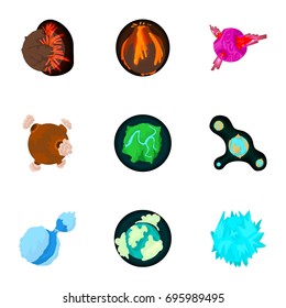 Fantastic planet icons set. Cartoon set of 9 fantastic planet vector icons for web isolated on white background