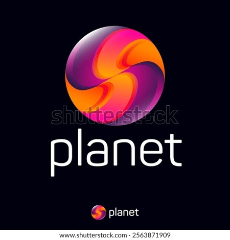 
Fantastic planet logo. Color Planet with dynamic vortexes.