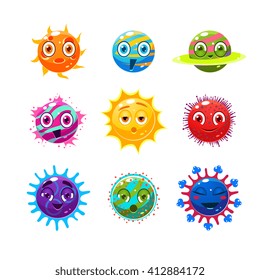 Fantastic planets with faces and emotions. These objects can be used for computer games
