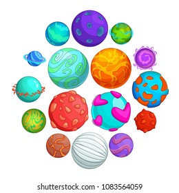 Fantastic planets icons set. Cartoon illustration of 16 fantastic planets vector icons for web