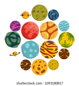 Fantastic planets icons set in flat style isolated vector illustration