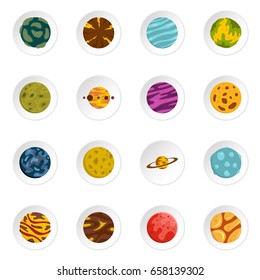 Fantastic planets icons set in flat style isolated vector icons set illustration
