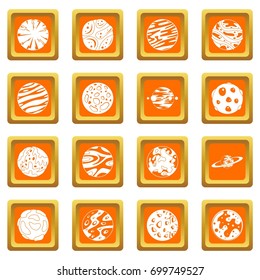 Fantastic planets icons set in orange color isolated vector illustration for web and any design