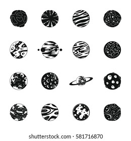 Fantastic planets icons set. Simple illustration of 16 fantastic planets vector icons for web