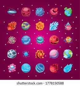 fantastic planets set of icons vector illustration design