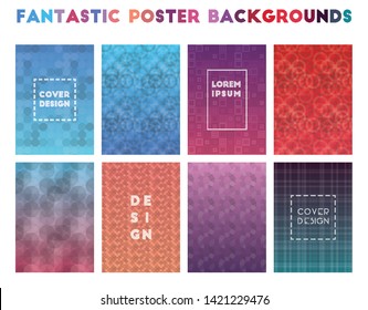 Fantastic poster backgrounds. Alluring geometric patterns, modern vector illustration.