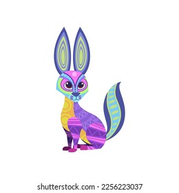 Fantastic rabbit or cat as traditional Mexican decorative element isolated on white background. Colorful Mexican alebrije vector illustration. Mexico, decoration, celebration concept