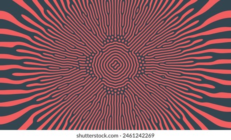 Fantastic Radial Cell Structure Vector Red Black Colour Abstract Background. Spreading Of Mysterious Alien Microorganism Psychedelic Drug Trippy Art Illustration. Unusual Liquid Structure Texture