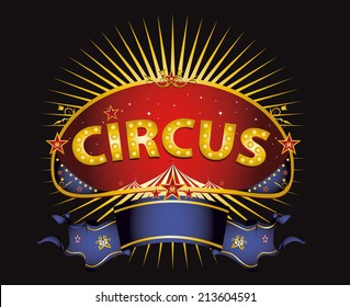 Fantástica señal de circo rojo. Una señal de circo en la noche para tu entretenimiento