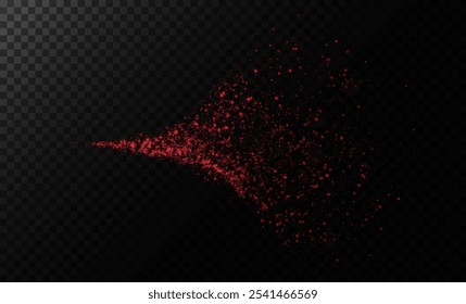 Fantástico fundo vermelho fumaça. Explosão de pó de especiarias vermelhas, respingo de especiarias, fumaça mágica com brilho e partículas finas, névoa com partículas brilhantes, vapor vermelho. Ilustração vetorial. 