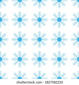 
Fantastisches, nahtloses Muster von blauen Schneeflocken auf weißem Hintergrund. Winterdekor und Design-Elemente in einem flachen Stil für Postkarten, Wickelpapier, Stoff, Tapete und mehr. Vektorgrafik