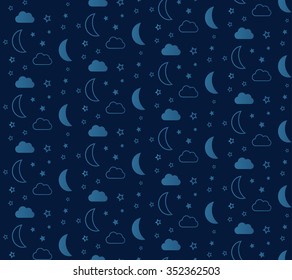 Fantastic seamless pattern with stars and moons. Vector illustration.