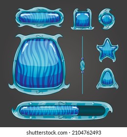 Fantastisches Set von Vektorspiel-User-Interface-Objekten. Spieldesign der Benutzeroberfläche Die Schaltflächen der Schalttafeln markieren den Download.