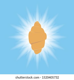 Fantastic shining croissant on a blue background. Vector illustration